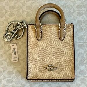 COACH NORTH SOUTH MINI TOTE BAG CHARM KEYCHAIN CX069 SIGNATURE CANVAS LEATHER